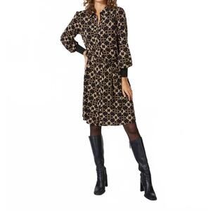 NEW ESQUALO celina chain print ribbed sparkle cuff dress in black and gold